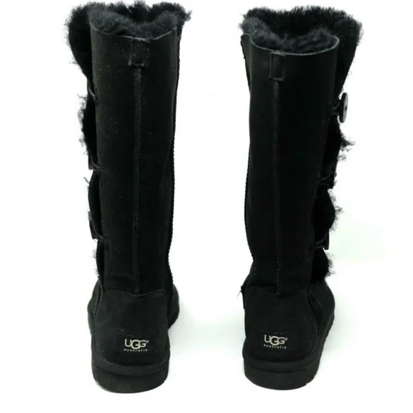 Ugg Bailey Button Triplet II Sheepskin Snow Boots Sz 6 Black Women - Picture 6 of 9